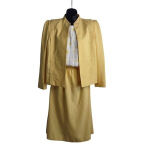 Vtg Haberdasher Skirt Suit set Yellow Blazer Blouse Skirt Size 9/10